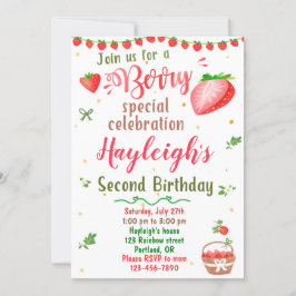Jordgubbsfödelsedag Berry söt party Inbjudningar