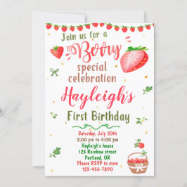 Jordgubbsfödelsedag Berry söt party Inbjudningar