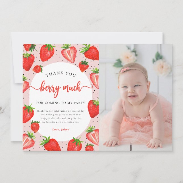 Jordgubbsfödelsedag Foto Tack Berry Mycket Kort (Framsida)