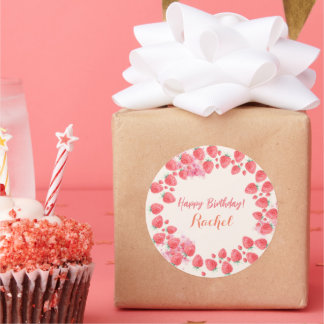 Jordgubbsfödelsedag Runt Klistermärke