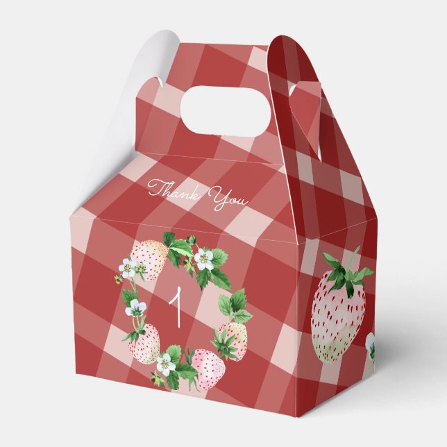Jordgubbsfödelsedagsfest Rosa Vit Frukt Plaid Presentaskar (Framsidan Sidan)