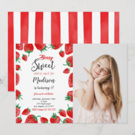 Jordgubbsfödelsedagsfotoinbjudan Inbjudningar