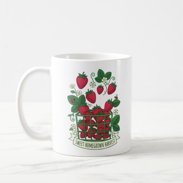 Jordgubbsfrukt mat bär Söt korg  Kaffemugg (Vänster)