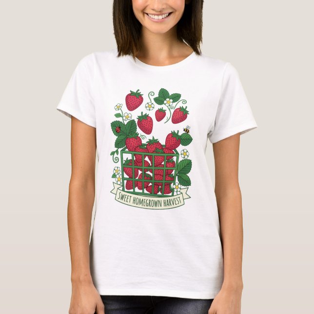 Jordgubbsfrukt mat bär Söt korg  T Shirt (Framsida)
