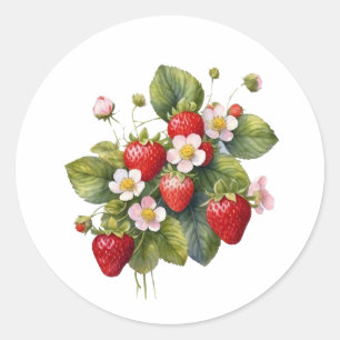 Jordgubbsfrukt med blommor runt klistermärke