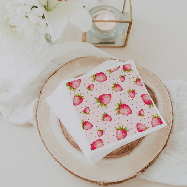 Jordgubbsfrukt Rosa Grönt Party Pappersservett (Skapare uppladdad)