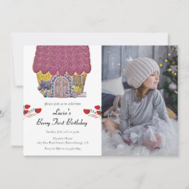 Jordgubbshus Berry First Girl 1:a födelsedagen Inbjudningar