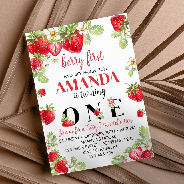 Jordgubbsinbjudan första födelsedag inbjudningar (Skapare uppladdad)