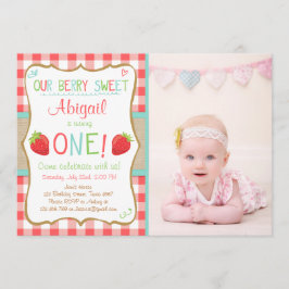 Jordgubbsinbjudan första födelsedag Sommaren Party Inbjudningar