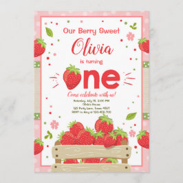 Jordgubbsinbjudan första födelsedag Sommarfrukt Inbjudningar