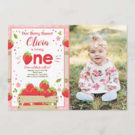 Jordgubbsinbjudan första födelsedag Sommarfrukt Inbjudningar
