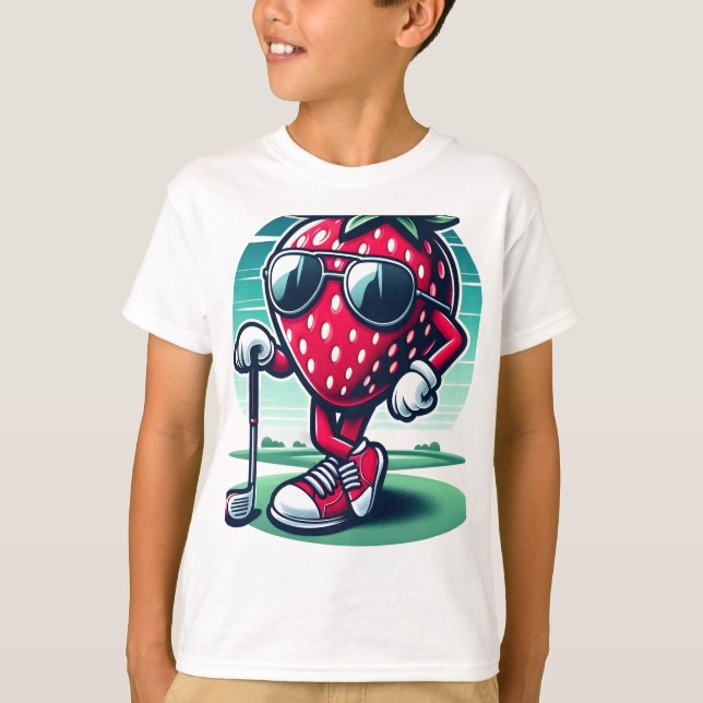 Jordgubbsjordgubbens Coola Golfer! - Tecknad Straw T Shirt (Framsida)