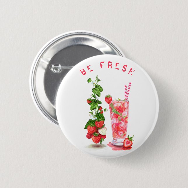 Jordgubbsjuicen Coola Drink Fruits Party Button Knapp (Framsida & baksida)