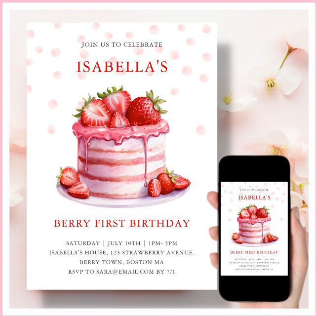 Jordgubbskädda | Berry First Birthday-inbjudan Inbjudningar (Skapare uppladdad)