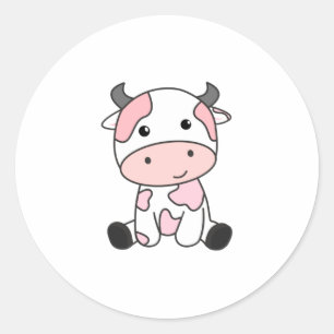 Jordgubbskädda Cow Rosa Strawberry Cow Kawaii Runt Klistermärke
