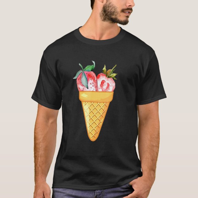Jordgubbskädda - frukt- och isgrädde - kollektion t shirt (Framsida)