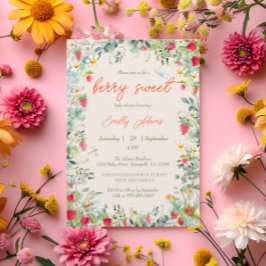 Jordgubbskädda Könsneutrala babyskor Inbjudningar