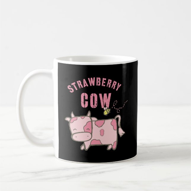 Jordgubbskädda Kow Älskare Kawaii Cow Kaffemugg (Vänster)