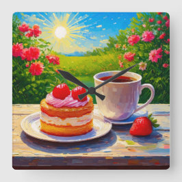 Jordgubbskädda och kaffeskörd fyrkantig klocka