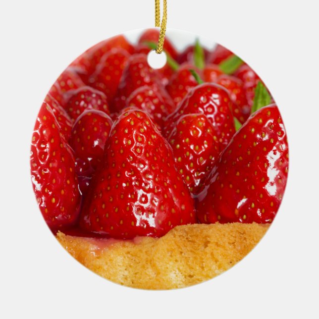 Jordgubbskaka med mynta julgransprydnad keramik (Framsidan)