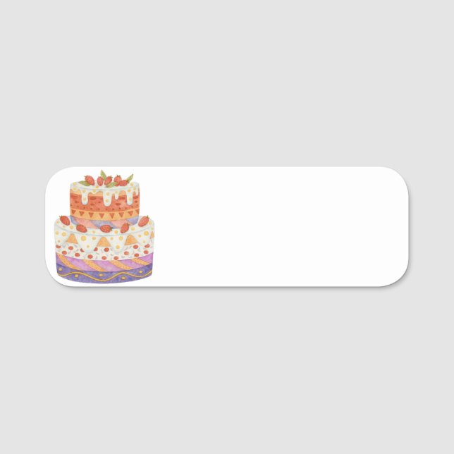 Jordgubbskaka med två skikt namnbricka (Framsida)