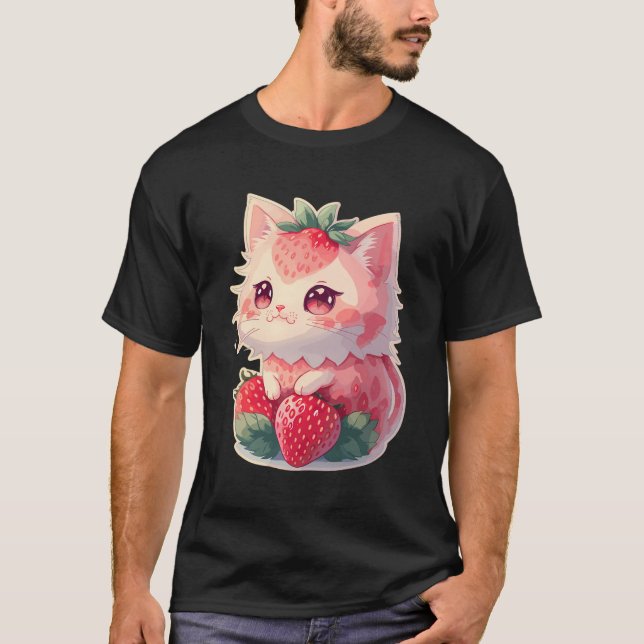 Jordgubbskål Cat Kawaii Anime - Jordgubbskat T Shirt (Framsida)