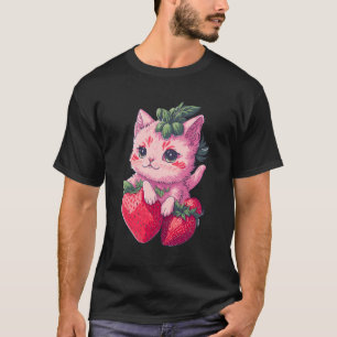 Jordgubbskål Cat Kawaii Anime - Jordgubbskat T Shirt
