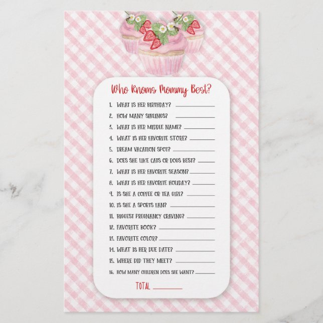 Jordgubbskårta Cupaka Baby till Bee Shower Game Gi Flygblad (Framsidan)
