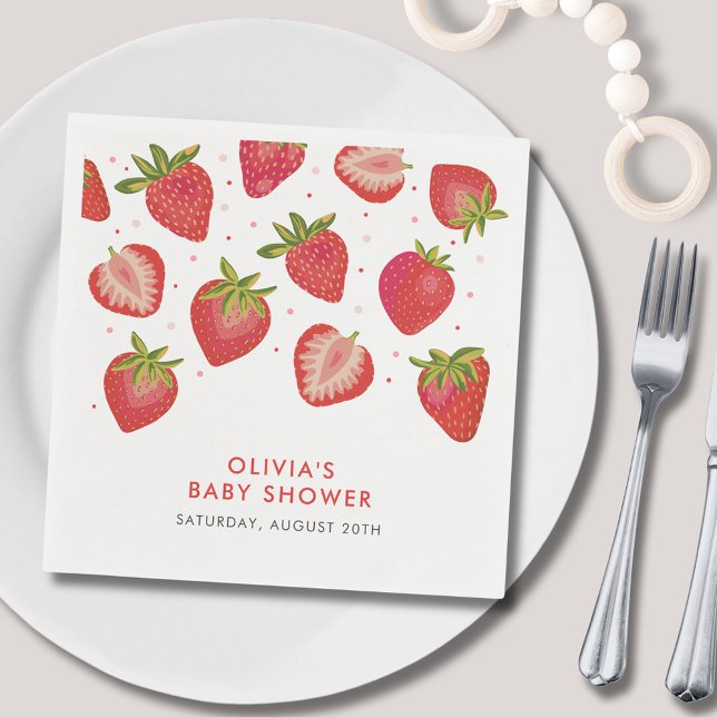 Jordgubbskläder Flickor Babyskor Pappersservett (Strawberry Baby Shower Paper Napkin)