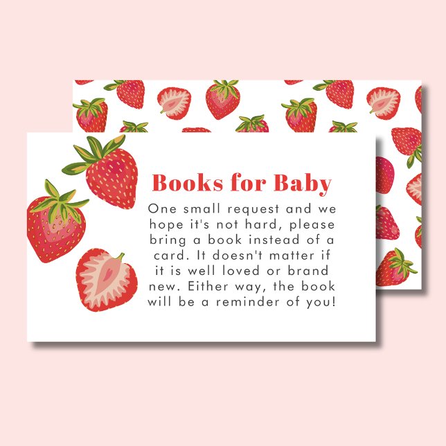 Jordgubbskläder Flickor Babyskor Tilläggskort (Strawberry Baby Shower Book Request Enclosure Card)