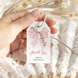 Jordgubbskläder Rosa Bow Baby Shower Tack Presentetikett