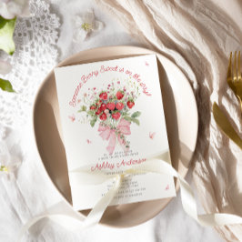 Jordgubbskläder Rosa Bow Blommigt Baby Shower Inbjudningar
