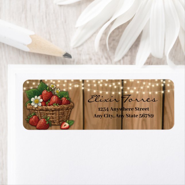 Jordgubbskläder, sötad Basket, babyskor Returadress Etikett (Insitu)