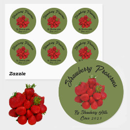 Jordgubbskonserver Fotografering Grön Konservering Runt Klistermärke