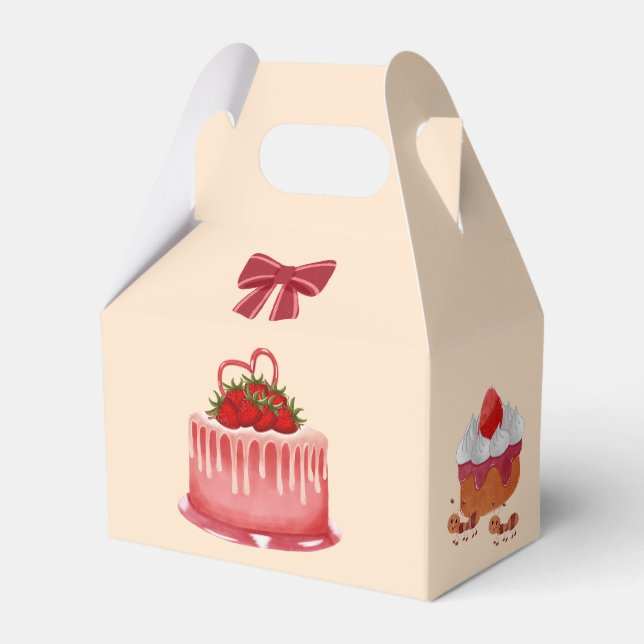Jordgubbskortcake-förpackning. Presentaskar (Framsidan Sidan)