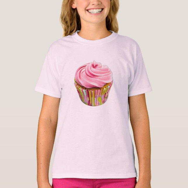 Jordgubbskupaka med Rosa Frosting T Shirt (Framsida)