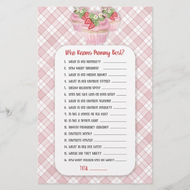 Jordgubbskupaka Rosa Baby till Bee Shower Game Flygblad (Framsidan)