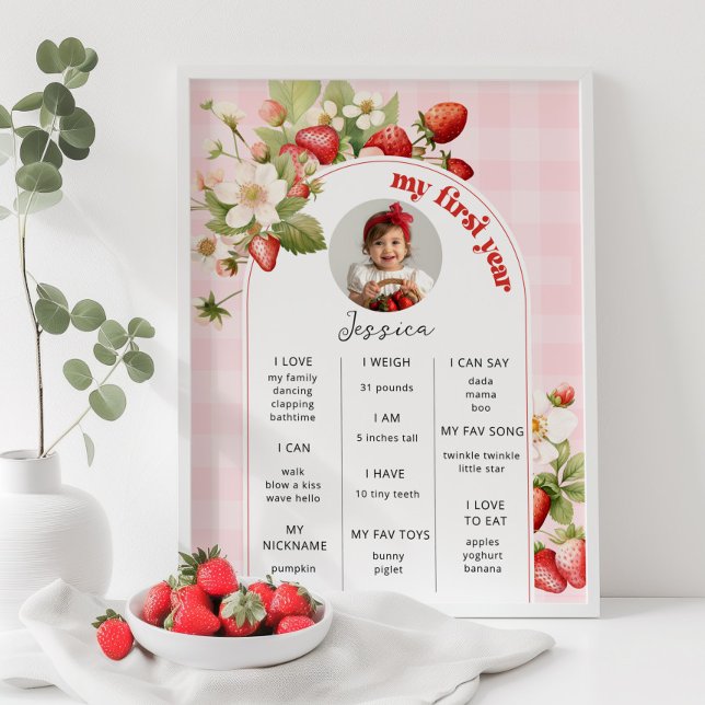 Jordgubbsmålets första födelsedag, fotmilsten part poster (Skapare uppladdad)