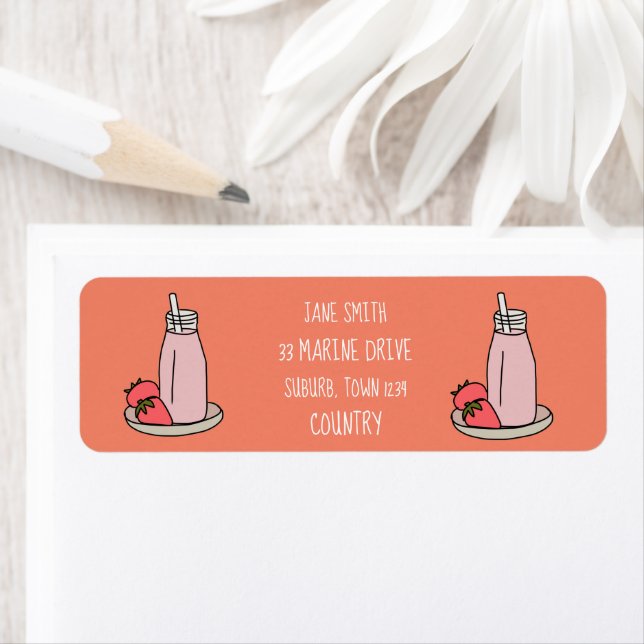 Jordgubbsmjölkskakretro rosa returadress etikett (Insitu)