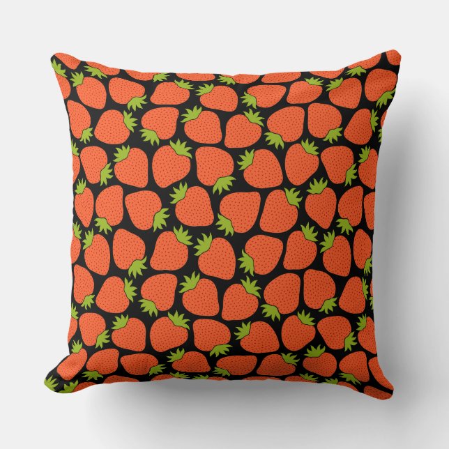 Jordgubbsmönster Halloween Höst Orange Kudde (Framsida)