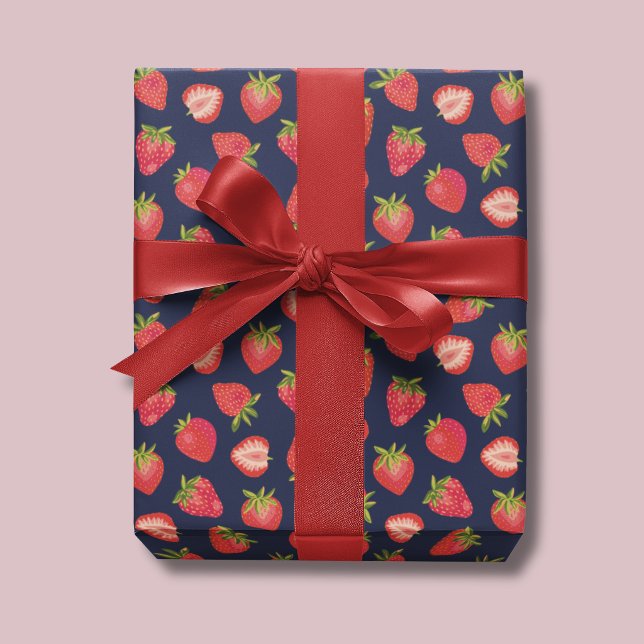 Jordgubbsmönster Presentpapper (Cute strawberry summer fruit wrapping paper, ideal for birthdays gift wrap.)