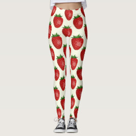 Jordgubbsmönster, röda jordgubbar, frukt, blad leggings