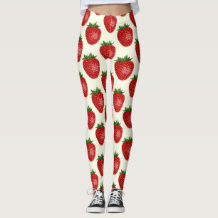 Jordgubbsmönster, röda jordgubbar, frukt, blad leggings
