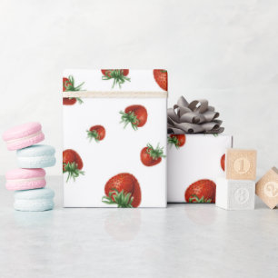 Jordgubbsmönstrad Baby Shower Presentpapper