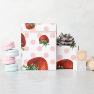 Jordgubbsmönstrad Baby Shower Presentpapper