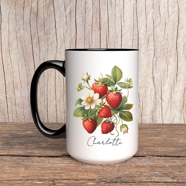 Jordgubbsmugg med eget namn, Mors dag, Födelsedag Mugg (strawberry mug, custom name mug, custom gift mug, strawberry gift for her, mothers day gift, mom)