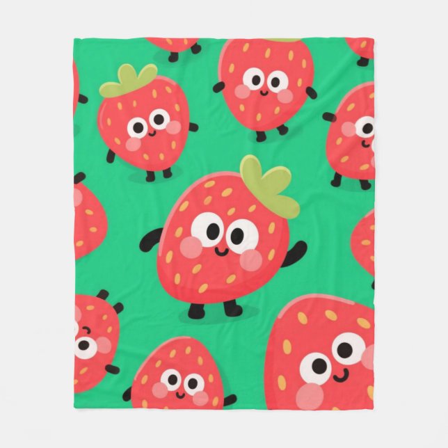 Jordgubbsnugglar - Cute Fruit Blanket" Fleecefilt (Framsidan)