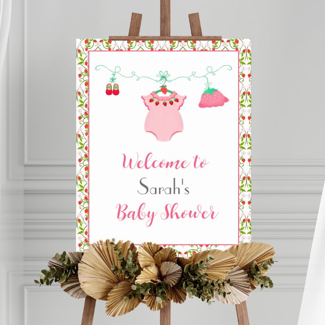 Jordgubbsodling i Baby med Mönster Baby Välkomsthä Poster (Welcome your guest with this Strawberry Baby Outfit Poster, Patterned Perfection Awaits!)