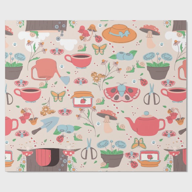 jordgubbsodling i snigel, sylt, vismisk trädgård presentpapper (Platt)