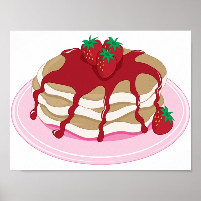 Jordgubbspannekakor Sött Frukostmat Poster (Framsidan)